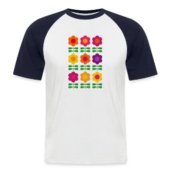 Retro Flower 60s 70s Vintage HippieFlower - Men's Baseball T-Shirt - white/navy - Front - Nik (191cm)