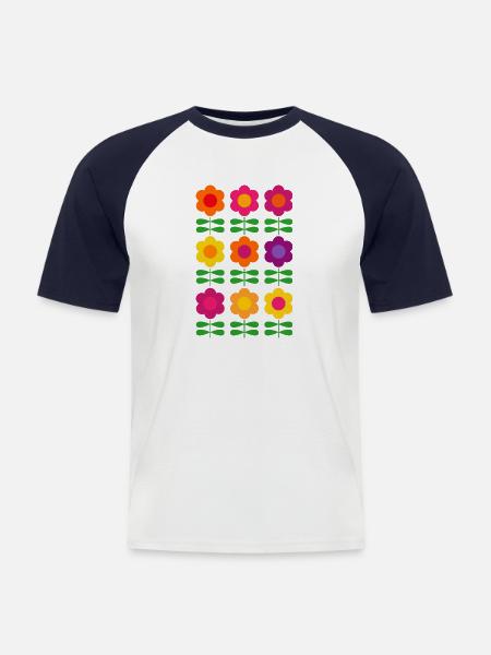 Retro Flower 60s 70s Vintage HippieFlower - Men's Baseball T-Shirt - white/navy