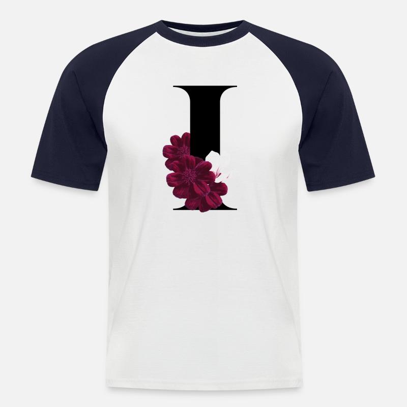 Buchstabe I blühende - Männer Baseball-T-Shirt - Weiß/Navy
