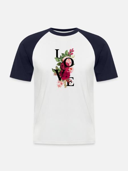 Love flowers - Men's Baseball T-Shirt - white/navy