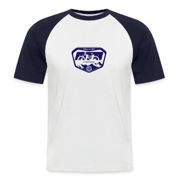 MTB Nicolai G1 Raceplate - Männer Baseball-T-Shirt - Weiß/Navy - Vorne - Nik (191cm)