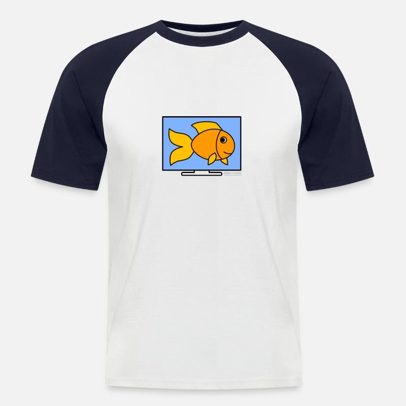 Bildschirm mit Goldfisch v00 - Männer Baseball-T-Shirt - Weiß/Navy
