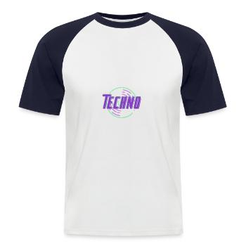 Techno Schallplatte Neon - Männer Baseball-T-Shirt - Weiß/Navy - Vorne - Nik (191cm)