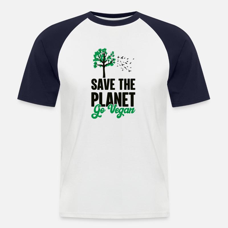 Save the Planet - go Vegan - Männer Baseball-T-Shirt - Weiß/Navy