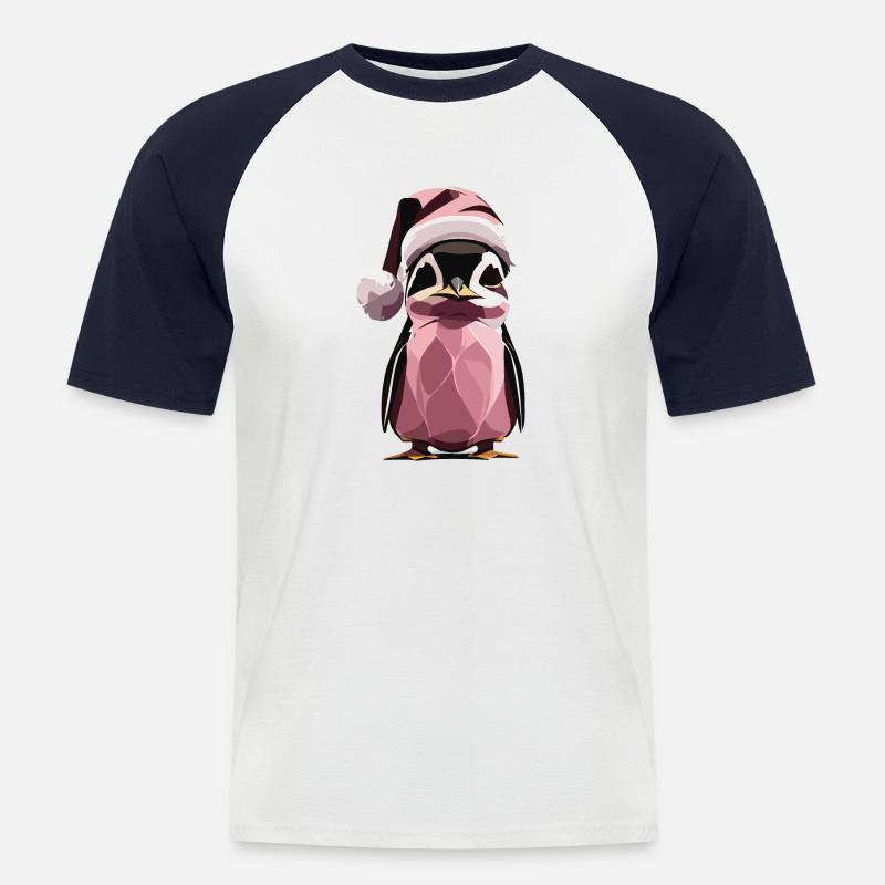 Weihnachtspinguin - Männer Baseball-T-Shirt - Weiß/Navy