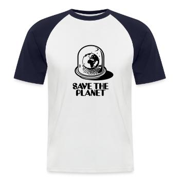 Weltkugel / World Globe - Save The Planet_2c - Männer Baseball-T-Shirt - Weiß/Navy - Vorne - Nik (191cm)