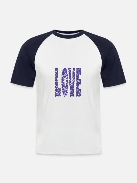 blau-Herzen-LOVE - Männer Baseball-T-Shirt - Weiß/Navy
