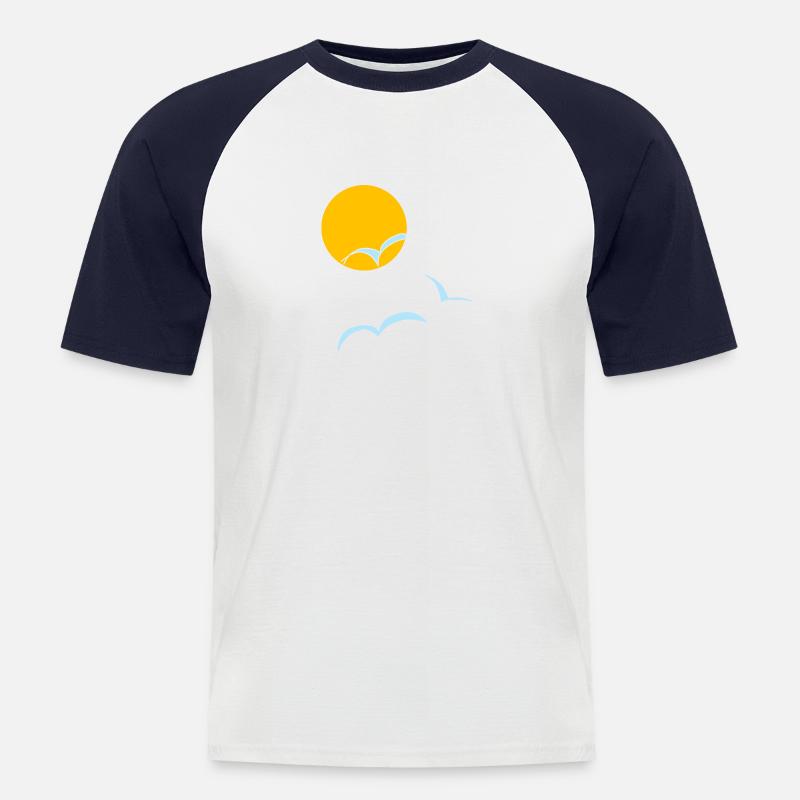 Sonne Möwen 02 - Männer Baseball-T-Shirt - Weiß/Navy