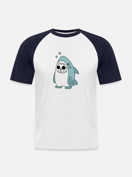 Katze im Haikostüm - Männer Baseball-T-Shirt - Weiß/Navy