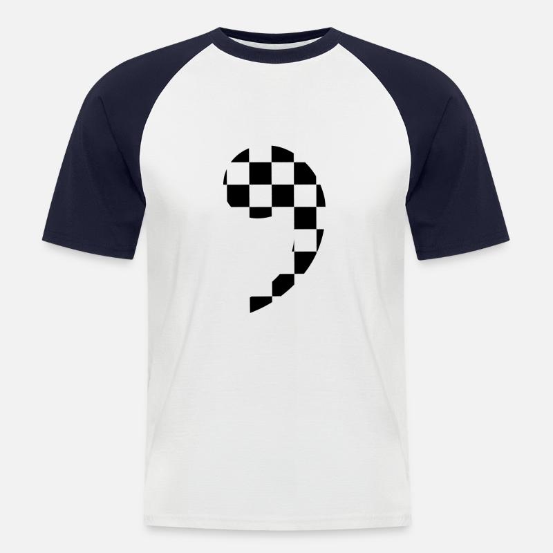 trendige karierte Komma-Geschenkidee Interpunktion - Männer Baseball-T-Shirt - Weiß/Navy