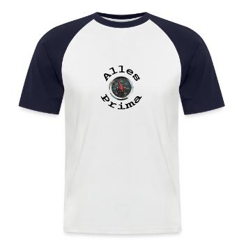 Alles Prima, Hercules Prima 5, 25 km/h, Mofa - Männer Baseball-T-Shirt - Weiß/Navy - Vorne - Nik (191cm)