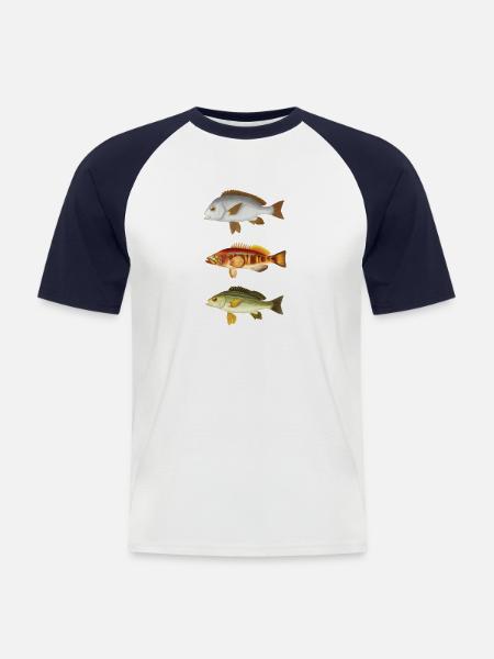 Fischartenillustration Fischfischliebhaberfisch - Männer Baseball-T-Shirt - Weiß/Navy