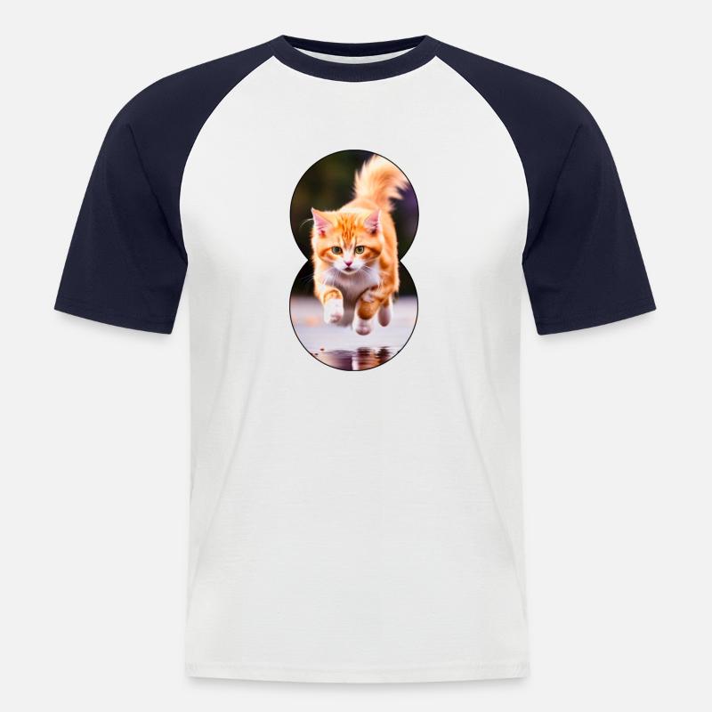 Running cat 4 - Männer Baseball-T-Shirt - Weiß/Navy