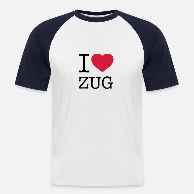 I LOVE ZUG - Männer Baseball-T-Shirt - Weiß/Navy