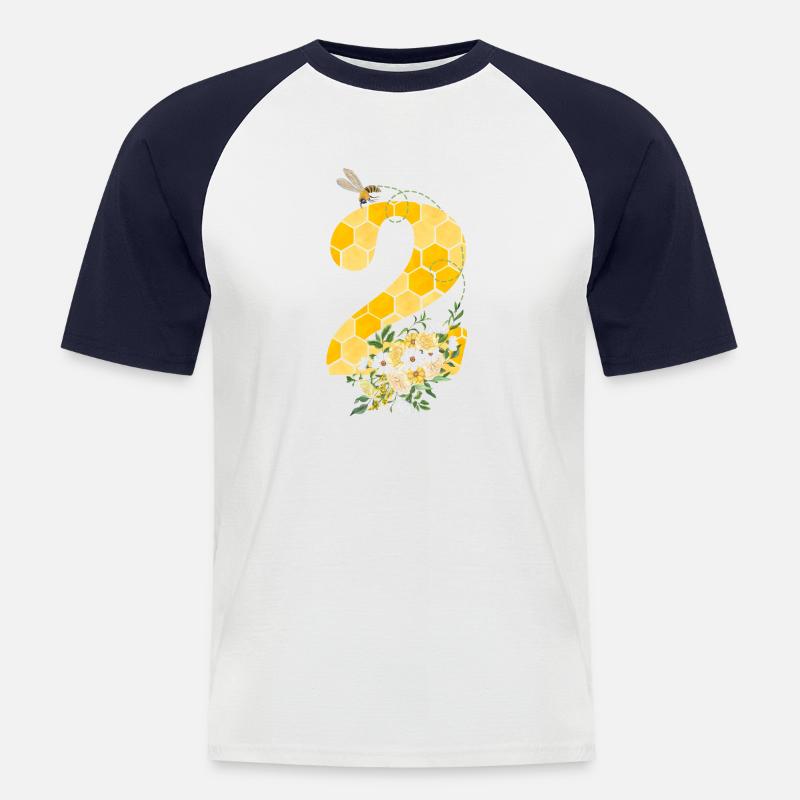 Biene zum 2. Jubiläum - Männer Baseball-T-Shirt - Weiß/Navy