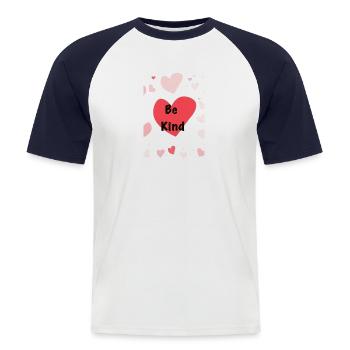 Be Kind Herzdesign - Männer Baseball-T-Shirt - Weiß/Navy - Vorne - Nik (191cm)