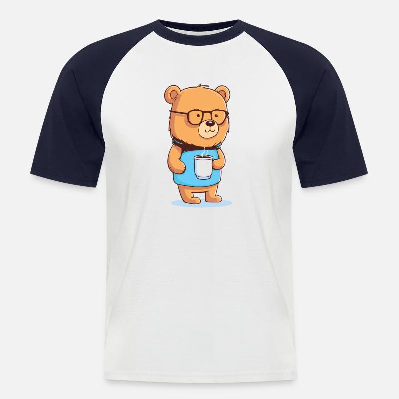 Bär Kaffeetasse - Männer Baseball-T-Shirt - Weiß/Navy