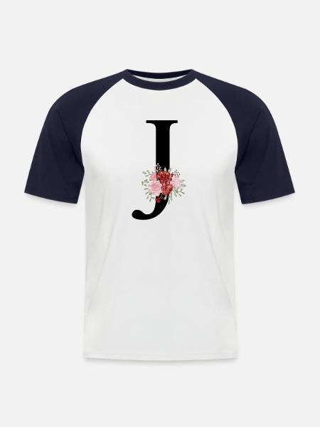 Roter floraler J-Buchstabe - Männer Baseball-T-Shirt - Weiß/Navy