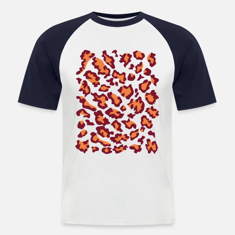 Leopard rot orange - Männer Baseball-T-Shirt - Weiß/Navy