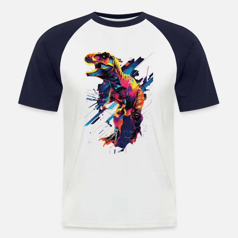 T-Rex - Männer Baseball-T-Shirt - Weiß/Navy