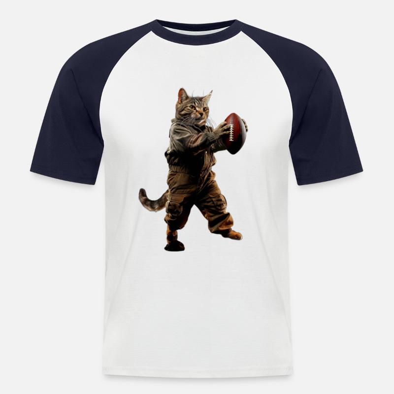 Katze - Männer Baseball-T-Shirt - Weiß/Navy