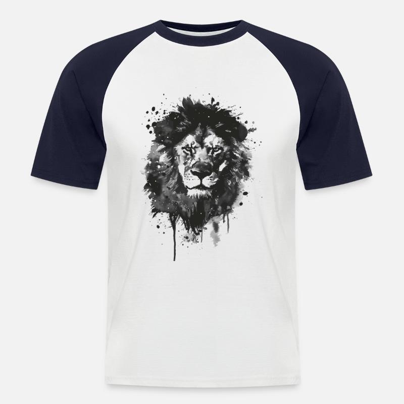 Löwe - Männer Baseball-T-Shirt - Weiß/Navy