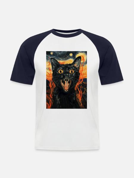 Katze - Männer Baseball-T-Shirt - Weiß/Navy