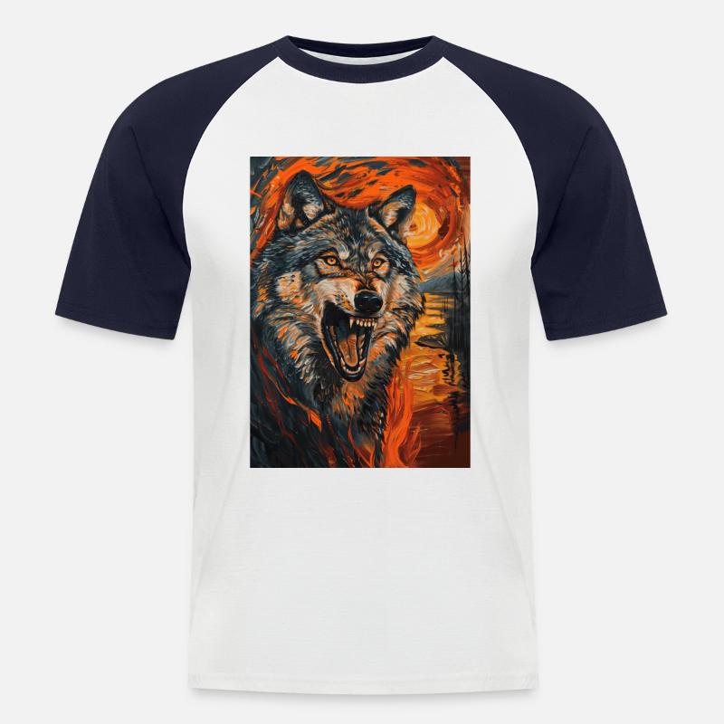 Wolf - Männer Baseball-T-Shirt - Weiß/Navy