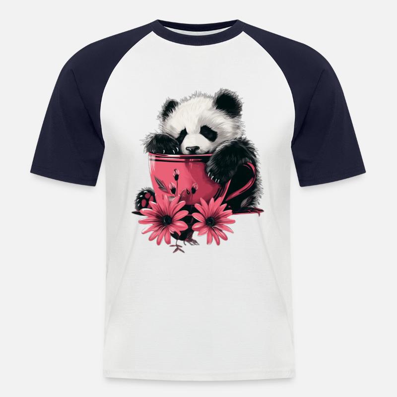 Panda - Männer Baseball-T-Shirt - Weiß/Navy
