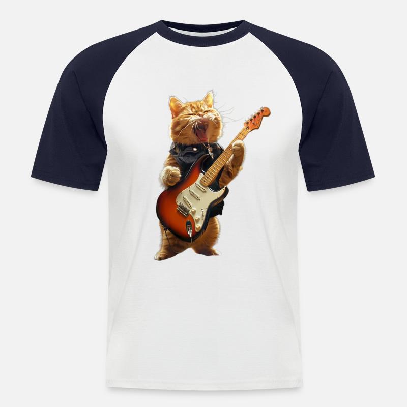 Chat - T-shirt baseball manches courtes Homme - blanc/marine