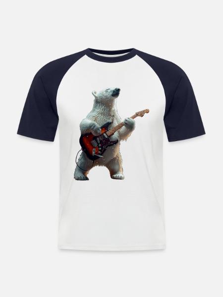 Isbjørn - Kortærmet herre-baseballshirt - hvid/marineblå
