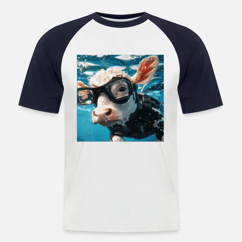 Kuh - Männer Baseball-T-Shirt - Weiß/Navy