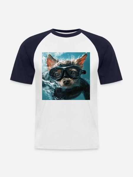 Chien - T-shirt baseball manches courtes Homme - blanc/marine