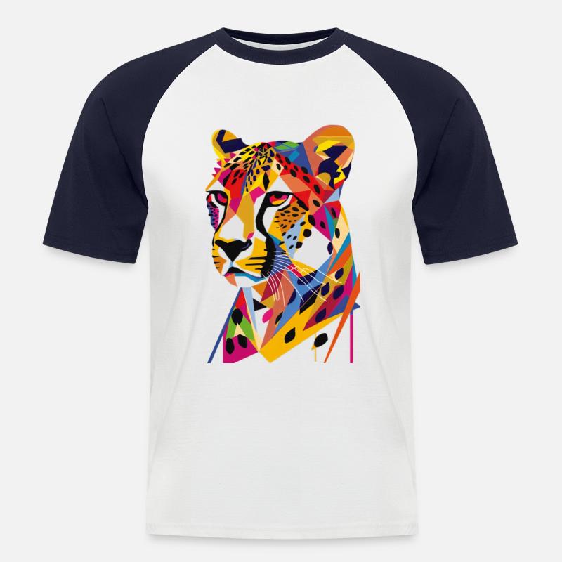 Gepard - Männer Baseball-T-Shirt - Weiß/Navy
