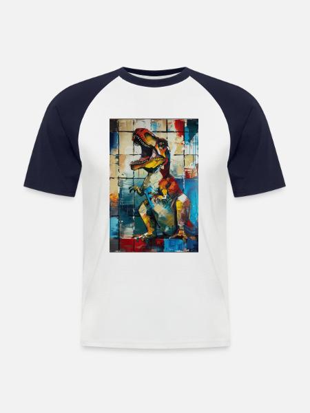 T-Rex - T-shirt baseball manches courtes Homme - blanc/marine