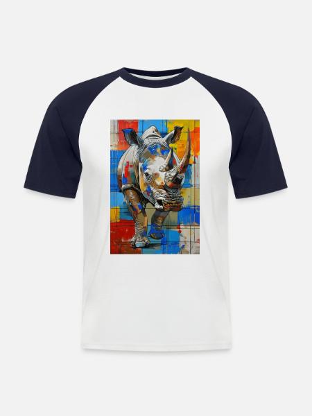 Nashorn - Männer Baseball-T-Shirt - Weiß/Navy