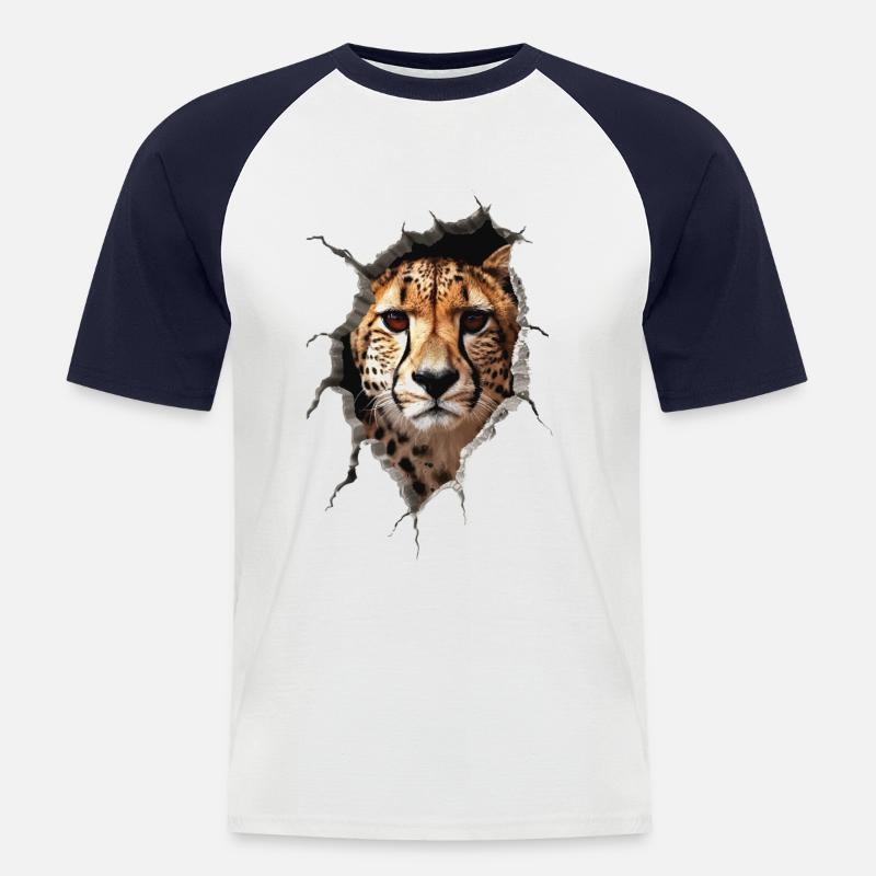 Gepard - Männer Baseball-T-Shirt - Weiß/Navy