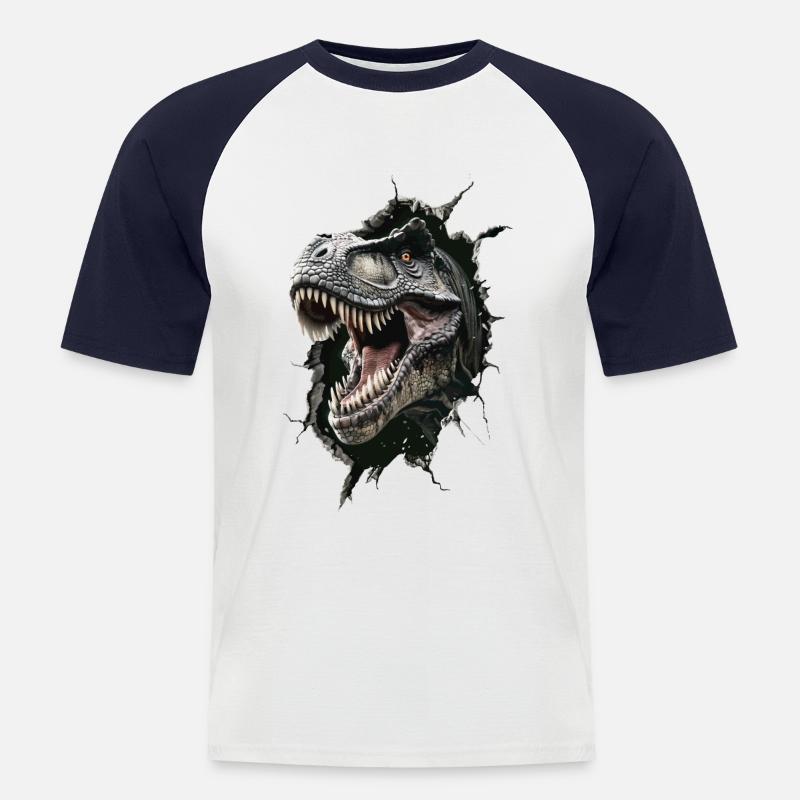 Dinosaurier - Männer Baseball-T-Shirt - Weiß/Navy