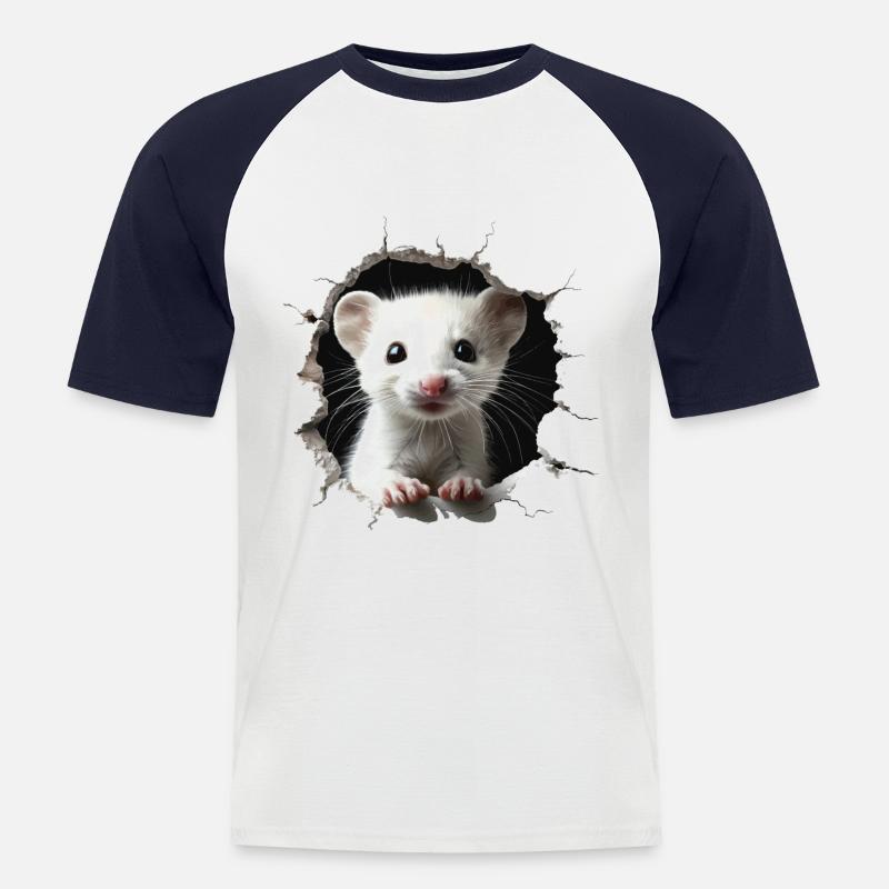 Hermelin - Männer Baseball-T-Shirt - Weiß/Navy