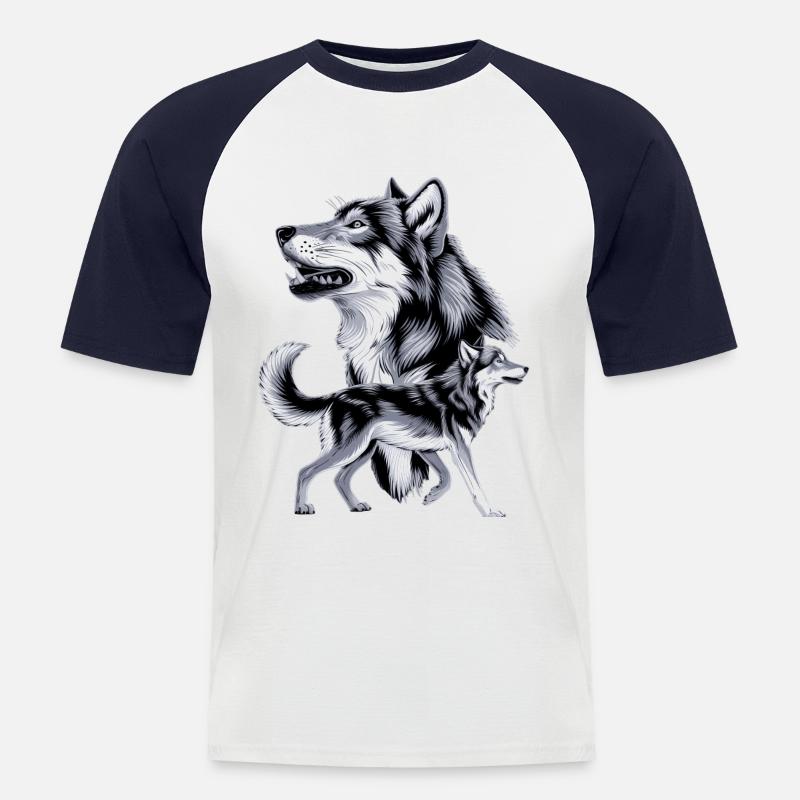 Wolf - Männer Baseball-T-Shirt - Weiß/Navy