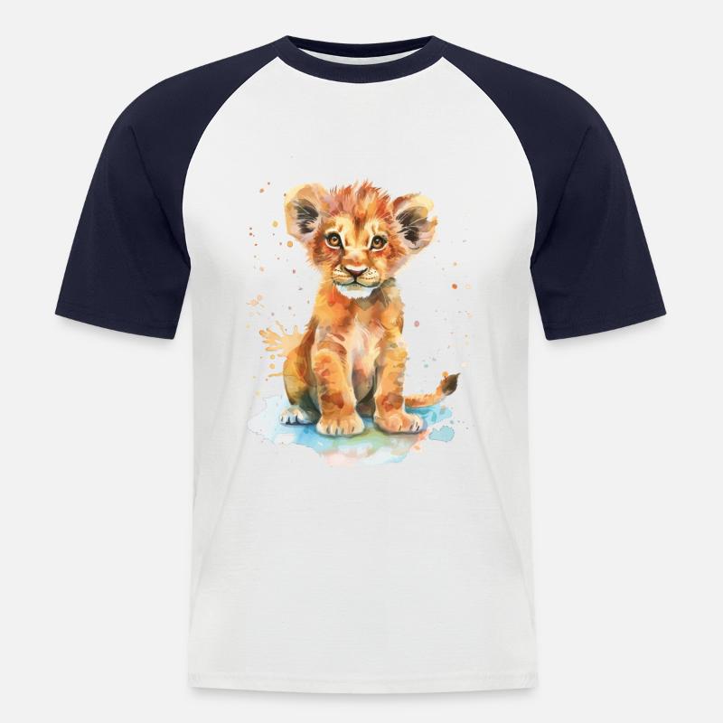 Löwe - Männer Baseball-T-Shirt - Weiß/Navy