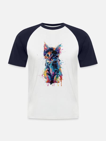Katze - Männer Baseball-T-Shirt - Weiß/Navy