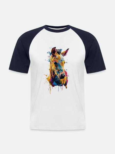 Pferd - Männer Baseball-T-Shirt - Weiß/Navy