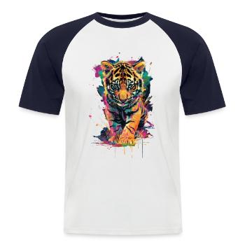 Tiger - Männer Baseball-T-Shirt - Weiß/Navy - Vorne - Nik (191cm)