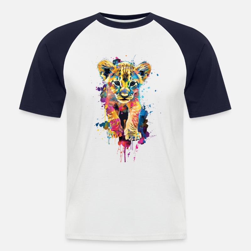 Löwe - Männer Baseball-T-Shirt - Weiß/Navy
