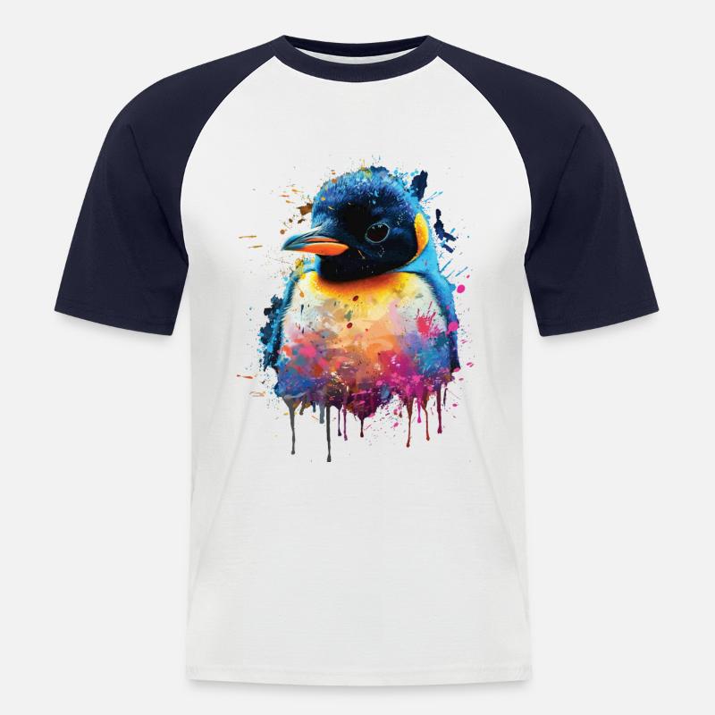 Pinguin - Männer Baseball-T-Shirt - Weiß/Navy