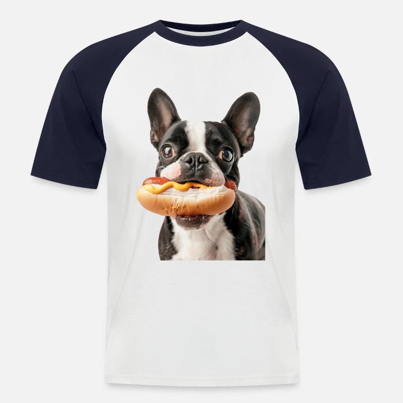 Boston Terrier - Männer Baseball-T-Shirt - Weiß/Navy