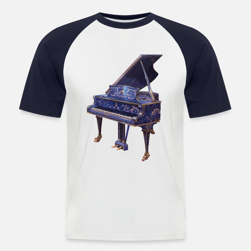 Klavier - Männer Baseball-T-Shirt - Weiß/Navy