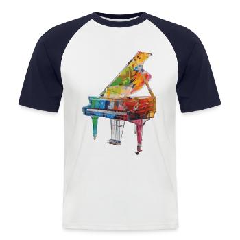 Piano - T-shirt baseball manches courtes Homme - blanc/marine - Devant - Nik (191cm)
