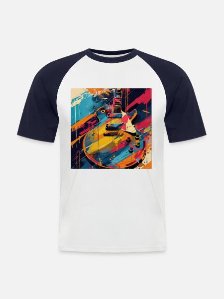 Gitarre - Männer Baseball-T-Shirt - Weiß/Navy
